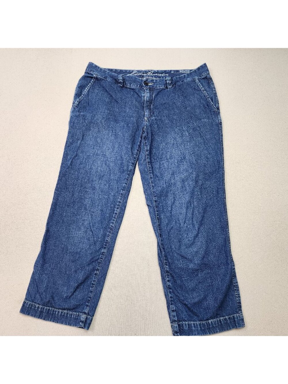 Eddie Bauer Women's Relaxed Mercer Capri Crop Mid Rise Blue Jean Pants Sz 34/23